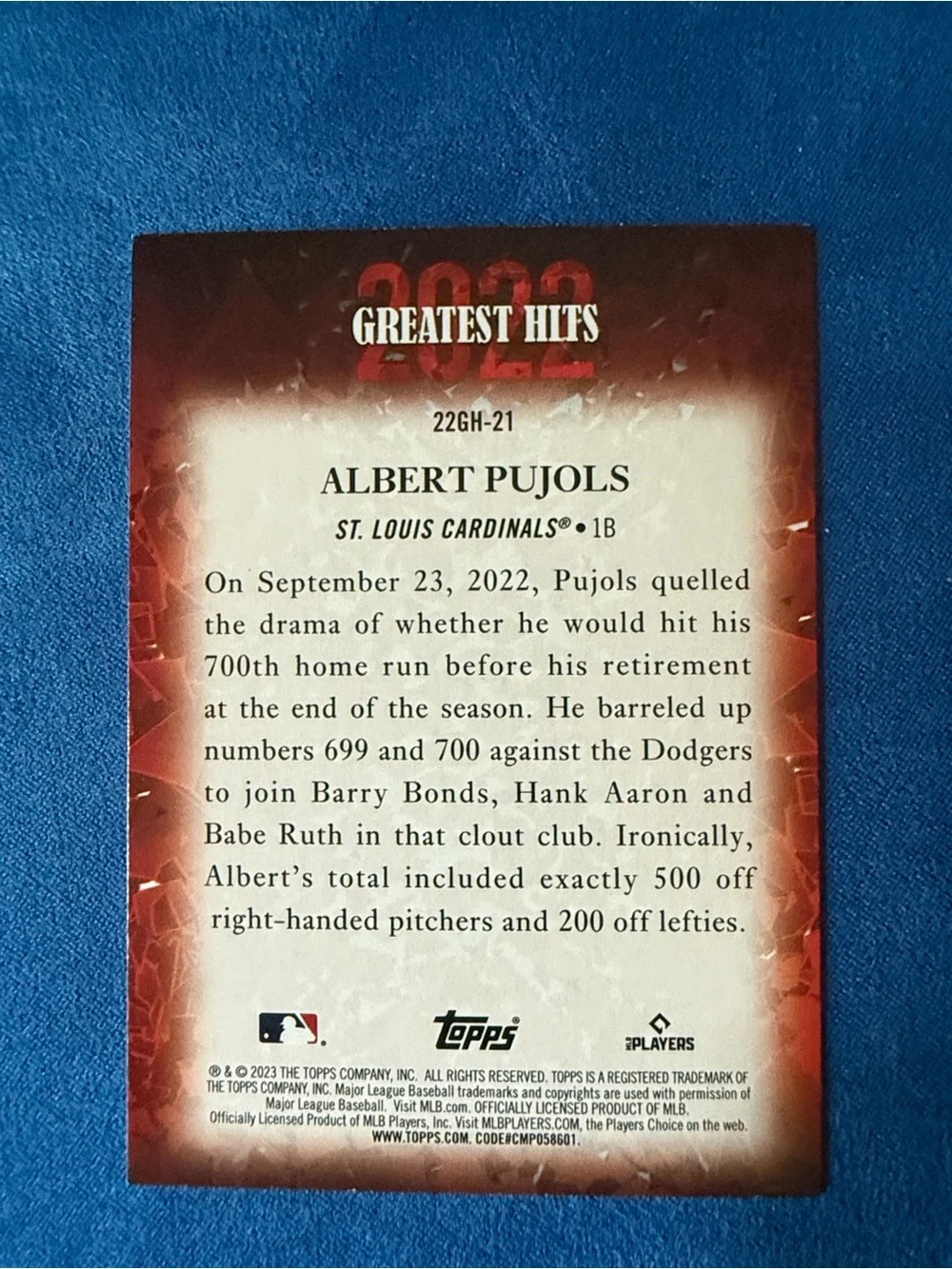 Topps Albert Pujols Cardinals Red White Baseball Card